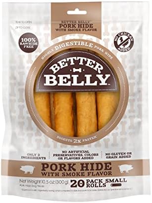 Better Belly Pork Hide Small Roll Highly Digestible Dog Treats, 20 Count