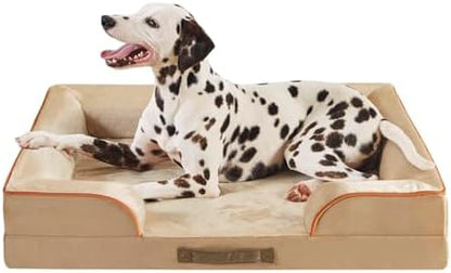Friends Forever Orthopedic Dog Bed for Large Dogs, Waterproof Memory Foam Dog Sofa Bed L with Removable Washable Cover, Ally Khaki, 35x25x6.5