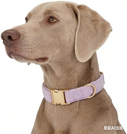 Soft Corduroy Fibric Dog Collar with High Grade Metal Buckle, for Large Dogs.(Purple,Large:17-26")