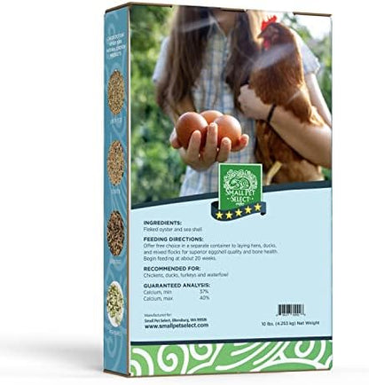 Small Pet Select Flaked Oyster and Seashell Mix - Calcium Supplement for Chickens & Ducks (10lb)