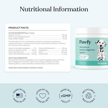 Pawfy Probiotics for Dogs - Digestive & Gut Health Supplement for Yeast