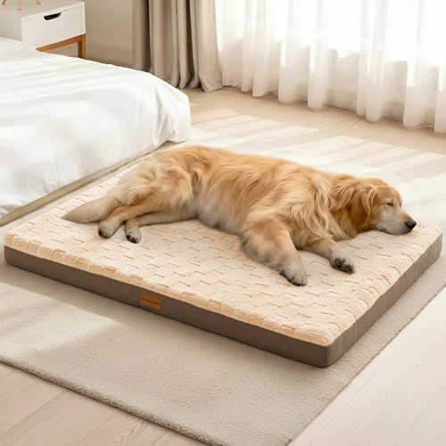 Patas Lague Orthopedic Large Dog Bed Washable Pet Crate Mat 36''X24'' Camel