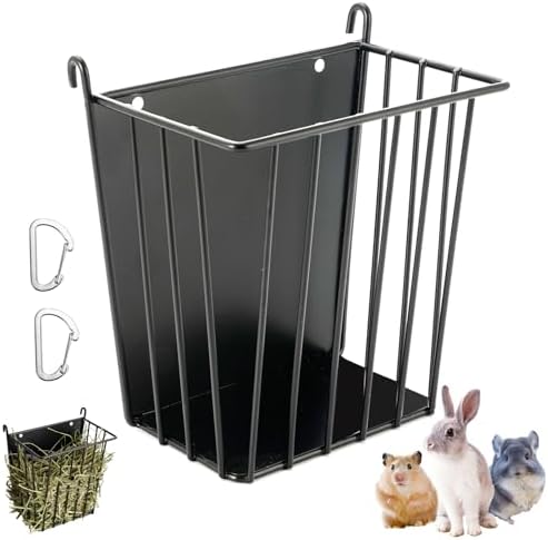 LUAVIARU Upgrades 4pcs Hay Feeder Rabbit - Guinea Pig - Metal Frame Hay Rack with Adjustable Hook - Less Wasted - for Guinea Pig, Bunny, Chinchilla Cage Accessories - Bunny Feeder