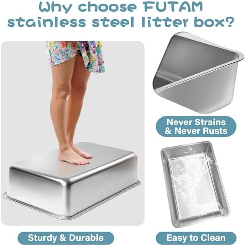 Stainless Steel Litter Box, Large Metal Litter Box 2 Pack