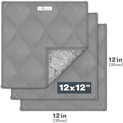 Paw Inspired Guinea Pig Cage Liner Pads | Washable Fleece Bedding, Waterproof Bottom | Super Absorbent Pee Pad or Pet Bed Mat for Guinea Pigs, Ferrets, Rabbits, Hamsters, Small Animals (12"x12", Gray)