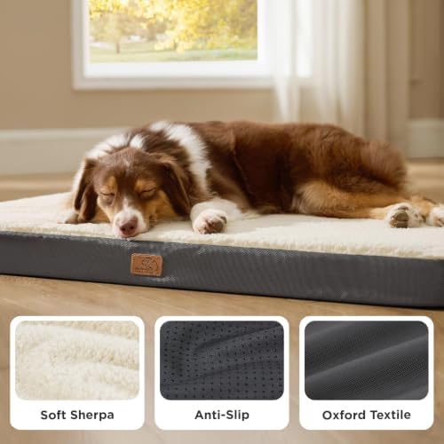 Bedsure Washable Dog Beds Large Sized Dog with Comfy Sherpa, 36x27in Grey