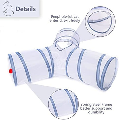 Cat Tunnel, Collapsible Tube with 1 Play Ball Toys, 3 Ways Tunnels for Indoor Cats, Puppy, Kitty, Kitten, Rabbit (White and Gray)