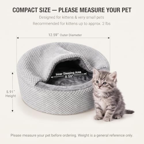 Winsterch Small Gray Kitten Bed with Soft Cover,Washable Cozy Round Pet Bed