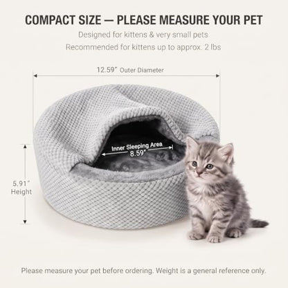 Winsterch Small Gray Kitten Bed with Soft Cover,Washable Cozy Round Pet Bed
