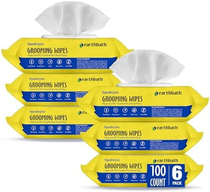 earthbath Hypo-Allergenic Grooming Wipes, Made in USA, 100 Count (6 Pack)
