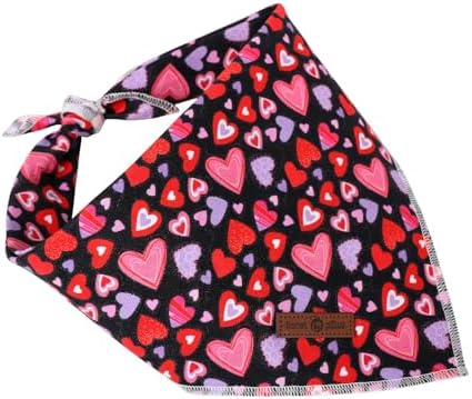 Lionet Paws Valentine Dog Bandana for Small Medium Dogs,Pink Hearts Black Kerchief Washable Dog Triangle Bibs Scarf for Girl or Boy Gift