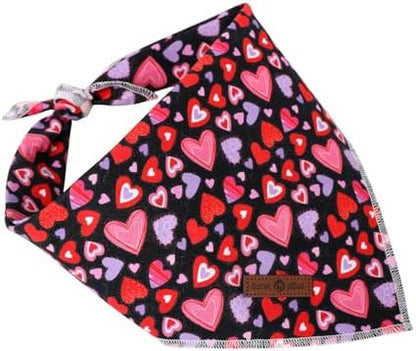 Lionet Paws Valentine Dog Bandana for Small Medium Dogs,Pink Hearts Black Kerchief Washable Dog Triangle Bibs Scarf for Girl or Boy Gift