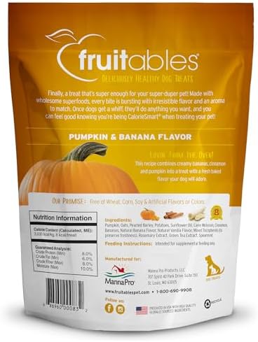 Fruitables Baked Dog Treats, Healthy Pumpkin Treat for Dogs, Low Calorie & Delicious, No Wheat, Corn or Soy, Made in the USA, Pumpkin and Banana Flavor, 12oz (Pack of 2)