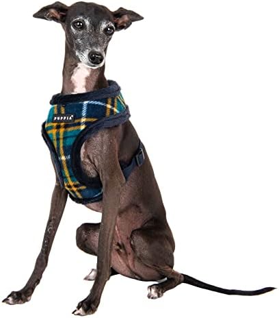 Puppia Norman Dog Harness Over-The-Head Warm Winter Checkered Pattern Adjustable Chest for Small and Medium Dog, Navy, Small