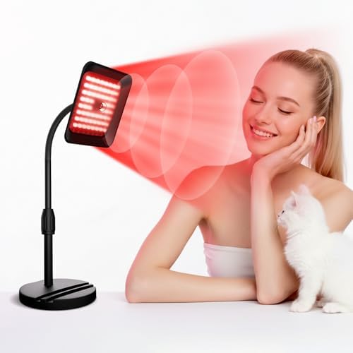 Red Light Therapy for Face and Body, 3 LED Wavelength 660nm 730nm 850nm Infrared Light Therapy Desk Lamp with 360°Adjustable Head & Phone Stand, Home Office Travel Portable Use w/Glasses