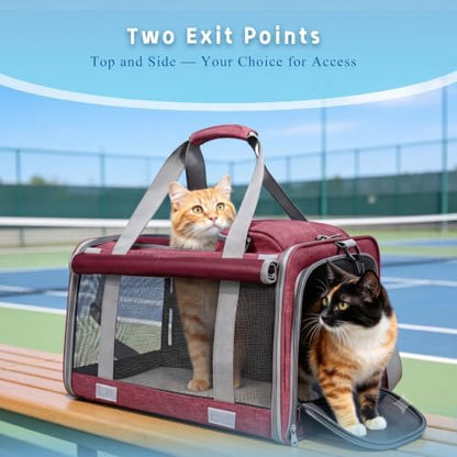 Pet Carrier for Medium-Small Cats, Collapsible Cat Carrier and Soft-Sided Pet Carrier for Medium Big Cats and Puppy Up to 17lbs, 2-Way Entry with Privacy Cover, Travel Bag L18.9”X11.42”X11.42”