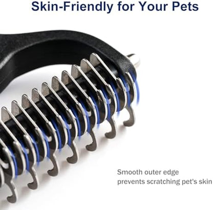 WePet Grooming Rake for Dogs & Cats, Double-Sided Deshedding Brush, Extra-Wide Dematting Tool, Slicker Comb for Undercoat & Loose Hair Removal, Reduces Shedding by 95%, Blue, Small