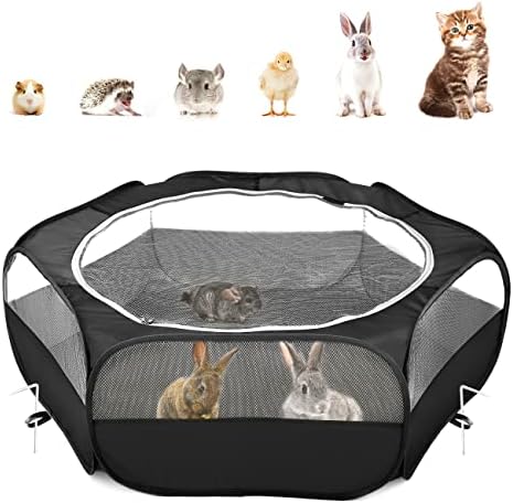 Pawaboo Small Animal Playpen with Zippered Cover, Black