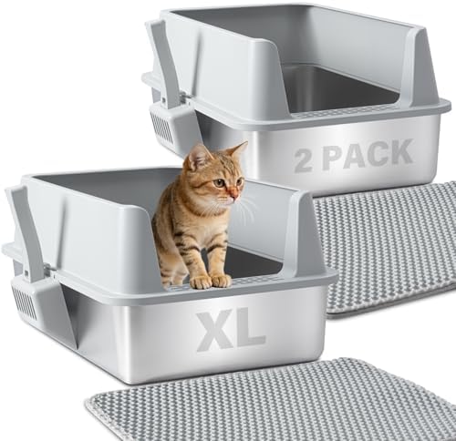 Stainless Steel Litter Box, XL Metal Litter Box with Lid 2 Pack