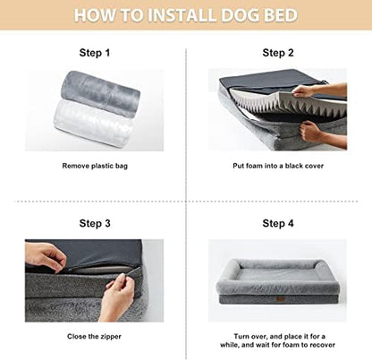BFPETHOME XL Extra Orthopedic Dog Bed for Large Dogs – Washable Couch-Style Pet Bed with Supportive Bolster Sides, Removable Waterproof Cover, Non-Slip Bottom, Comfortable Dog Bed for Better Sleeping