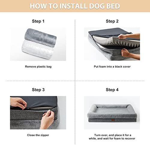 BFPETHOME Orthopedic Dog Bed for Large Sized Dogs – Washable Dog Couch Bed with Bolster Sides, Removable Waterproof Cover, Non-Slip Base, Comfortable Pet Bed for Better Sleeping
