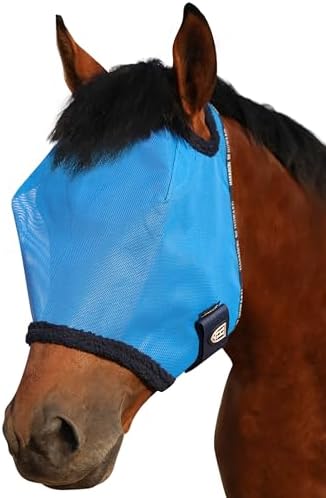 Harrison Howard All Round Mesh Horse Fly Mask UV Protective with Fleece Padded Edging Sky Blue S