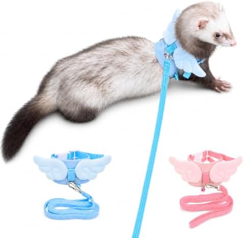 Ferret Harness and Leash Set for Adult Ferrets, Cute Angel Wing Small Animal Vest Harness, Adjustable for Ferrets Kittens Mini Dogs Blue1536-2
