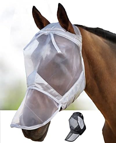 Harrison Howard CareMaster Horse Fly Mask Large Eye Space Full Face No Ears Moonlight Silver Small Pony