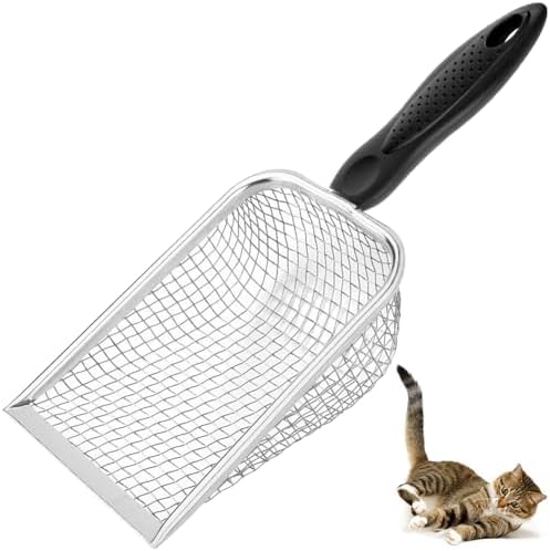 Metal Cat Litter Scoop,Sturdy Litter Cleaner Corner Shovel,Stainless Steel Mesh Litter Shovel,Easy to Clean Reptile Terrarium Sand Waste(Black)-Christmas
