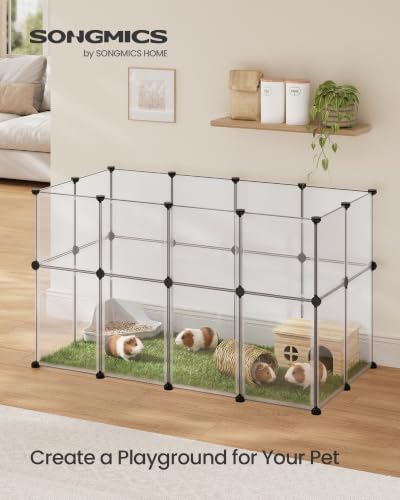 SONGMICS Clear Pet Playpen, Modular Plastic Enclosure