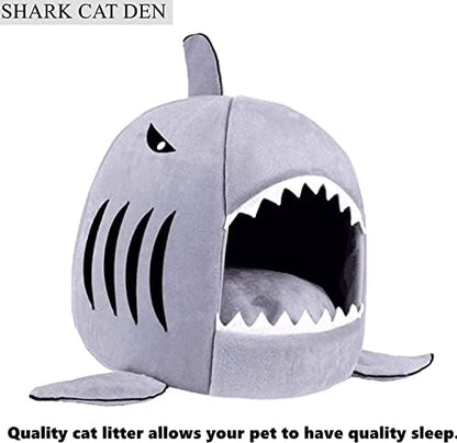 Cat Litter Hot Cat Mat Shark-Shaped House Warm Kennel Kitten Bed One Mat Two Usage Shark Bed for Small Cats Dog Cave Cozy Bed Removable （Light Grey）