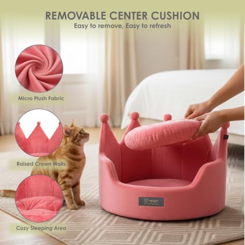 NANDOG Crown Dog Bed for Medium Dogs & Cats, Round Cloud Ultra Plush Fabric