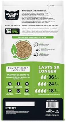 World's Best Cat Litter, Comfort Care, Unscented, Odor Control, 15 lb Bag