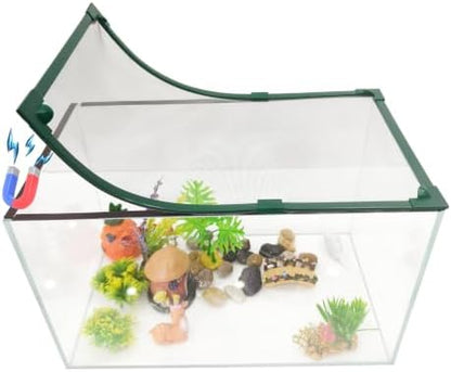 Magnetic Fish Tank Lid Green Frame Grey Fiberglass Mesh, DIY Fish Tank Cover Adjustable Size Fit Tank Size Max 35''X19'' for Preventing Fish from Jumping Out and Reptile Escaping