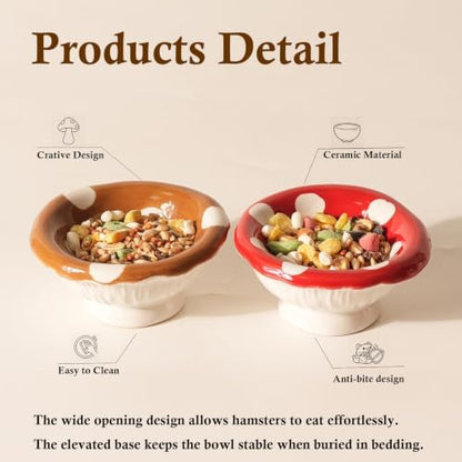 2 Pack Ceramic Hamster Food Bowl Anti-Tip Chew-Proof Water Dish