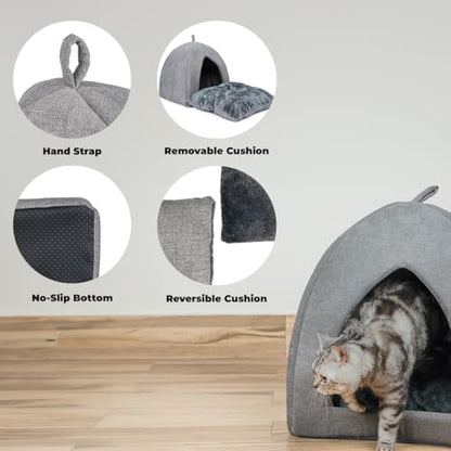 Best Pet Supplies Cat Bed for Indoor Cat, Domed Tent House with Removable Pillow, Covered Cat Cave for Small Dog, Puppies and All Breeds of Cats - Gray, 16 x 16 x H:16"