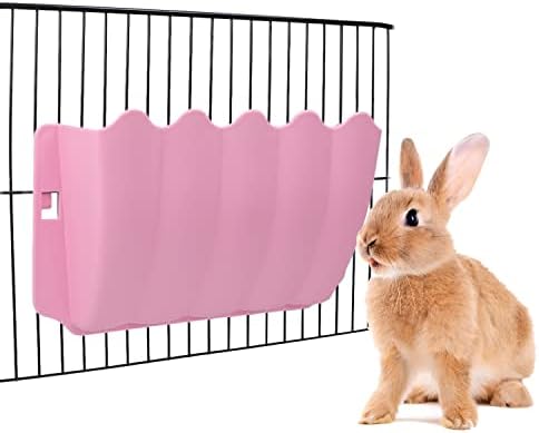 Litewoo Rabbit Hanging Hay Feeder Rack Wall-Mounted for Guinea Pig, Pink