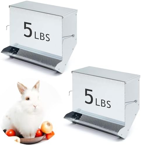 Maxcheck 2 Pcs Rabbit Feeder for Cages, 11.8 Inches, Mesh Bottom, Silver