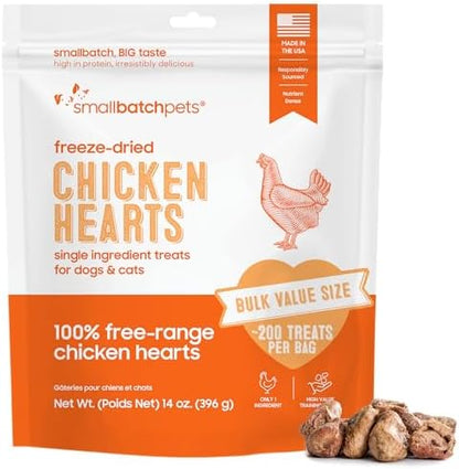 smallbatch Freeze Dried Chicken Heart Treats for Dogs & Cats, 14oz Bulk Bag