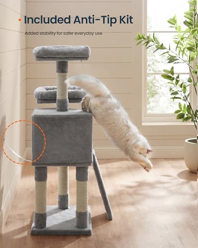 SONGMICS HOME Cat Tree, Cat Tower with Cat Cave, Scratching Ramp, Sisal Scratching Posts, Multi-Level Cat Condo for Indoor Cats, Light Gray