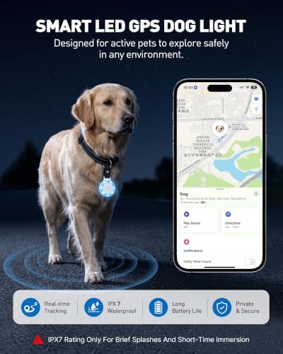 Pet Tracker for Dogs Cats, Location & LED Night Light Tag, No Monthly Fee