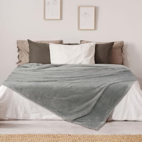 DEZ FURNISHINGS Ultra Soft Plush Fleece Throw Blanket, Double Sided Cozy Thick Warm Blanket for Sofa & Bed, Twin (66" x 90"), Light Gray
