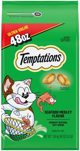 Temptations Classic Crunchy and Soft Cat Treats, Seafood Medley, 48 oz