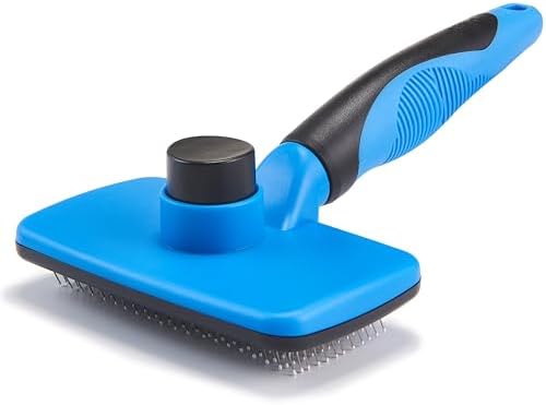 Design Patent Certificated Self Cleaning Slicker Brush for Dogs& Cats, Skin Friendly Grooming Dog& Cat Brush for Shedding and Deshedding, Pet Supplies Accessories,Blue