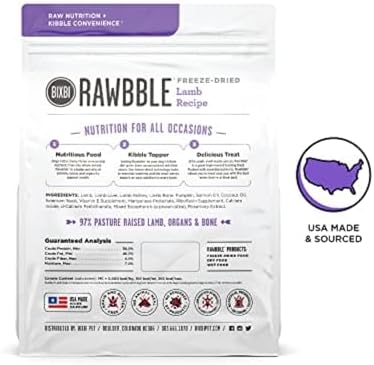 BIXBI Liberty Freeze-Dried Dog Food Topper & Treats, Lamb – 97% Meat & Organs, No Refrigeration – USA Made, 26 oz
