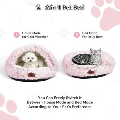 YooxArmor Round Covered Cat Bed Cave Dog Bed for Small Medium Pets,Pink,M