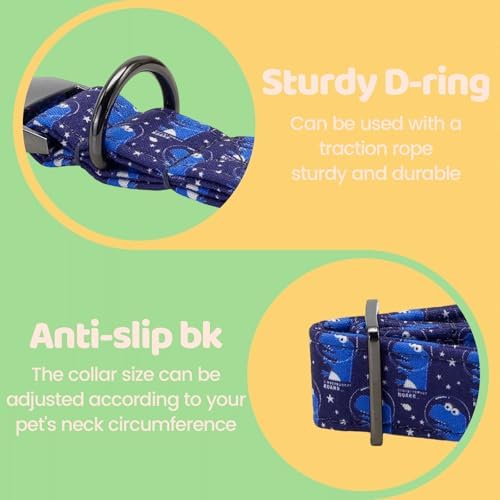 Dog Collars, Summer Blue Dinosaur Pet Collar Adjustable Cotton Boy Dog Collar with Bow Metal Buckle Bowtie Collars for X-Small Dogs