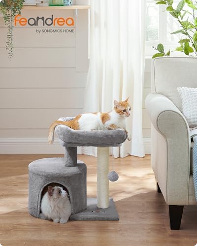 Feandrea Cat Tree, 18.5-in Small Cat Tower, Cute Kittens Condo, Light Gray