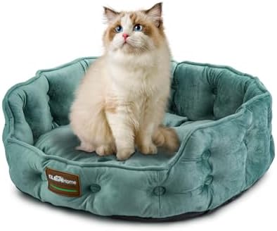 ClevaHome Cat Dog Bed for Small Pets up to 15lbs - Round Cat Beds for Indoor Cats, Machine Washable Comfortable Pet Bed for Puppy and Kitten with Non-Slip Bottom (Washed Green)