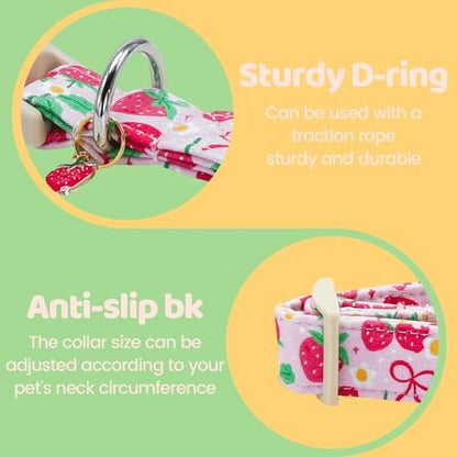 Dog Collars, Spring Red Strawberry Print Pet Collar Holiday Cute Durable Adjustable Pendant Gift Collar with Quick Release Plastic Buckle for Small Dogs